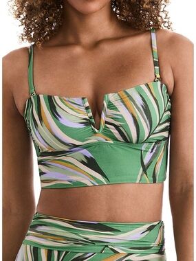Mimi Flamingo Finn Midkini Green Swim Top Coastal Leaves 6